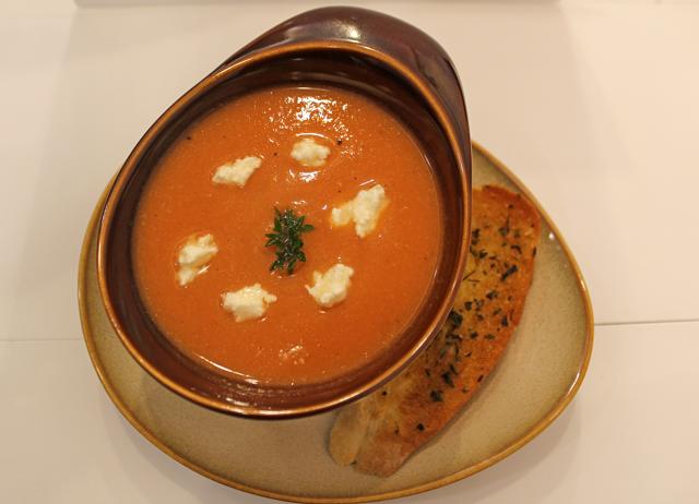 The silky tamatillo gazpacho was missing an acidic bite, but we quite liked the sweetness of the tomatillo and the saltiness of the feta cheese. (Satyabrata Tripathy/ Hindustan Times)