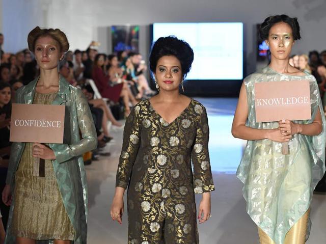Maharashtra chief minister Devendra Fadnavis’s wife, Amruta Fadnavis was also seen at the fashion gala on Thursday.  She was the showstopper for a Pune-based fashion design institute, where she spread the message of girls’ education as well as promote handlooms. (AFP) 