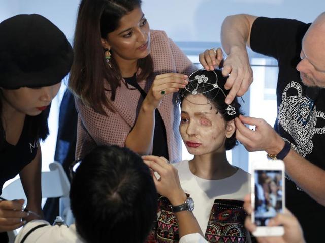 Now, she’s taking that same empowering message straight to the runway at New York Fashion Week. (AP) 