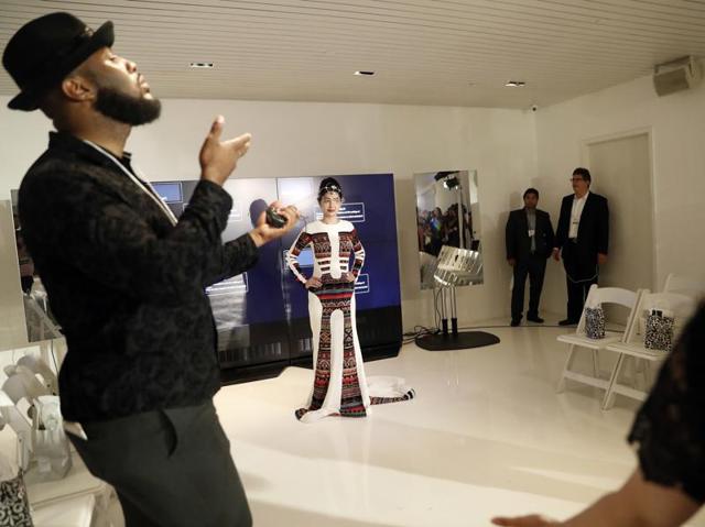Model and acid attack victim Reshma, centre, rehearses before walking the runway for the Archana Kochhar collection during Fashion Week in New York. (AP) 