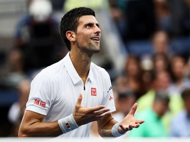 Novak Djokovic of Serbia celebrates defeating Gael Monfils of France with a score of 6-3, 6-2, 3-6, 6-2. (AFP Photo) Novak Djokovic of Serbia celebrates defeating Gael Monfils of France with a score of 6-3, 6-2, 3-6, 6-2. (AFP Photo)