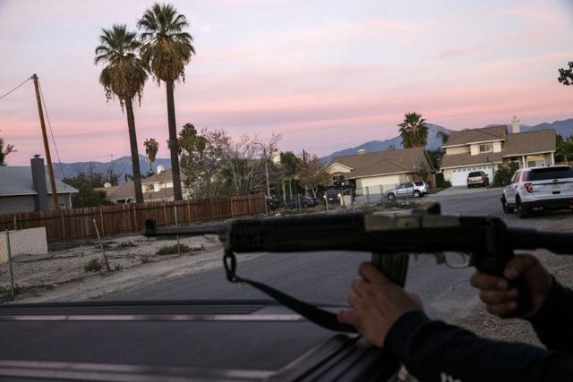 Law enforcement officers search for the suspects of a mass shooting December 2, 2015 in San Bernardino, California. (AFP) Law enforcement officers search for the suspects of a mass shooting December 2, 2015 in San Bernardino, California. (AFP)