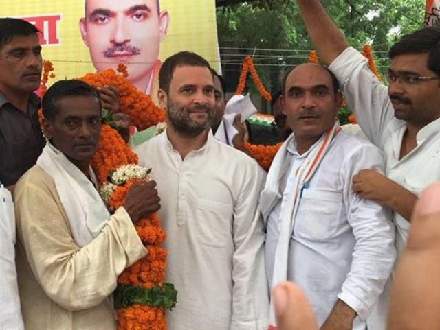 Congress vice-president Rahul Gandhi at Ambedkarnagar in poll-bound Uttar Pradesh on Saturday.(Office of RG/Twitter)