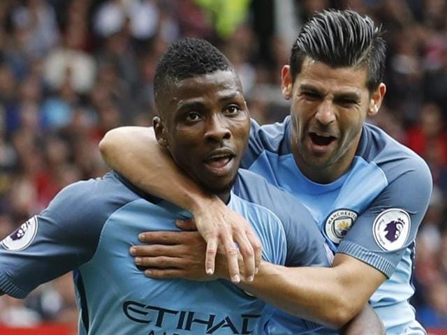 Manchester City's Kelechi Iheanacho celebrates scoring their second goal. (REUTERS) Manchester City's Kelechi Iheanacho celebrates scoring their second goal. (REUTERS)