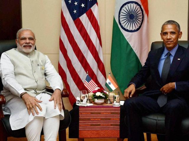 Prime minister Narendra Modi and US President Barack Obama during a bilateral meeting in Vientiane, Laos on Thursday.(PTI Photo)