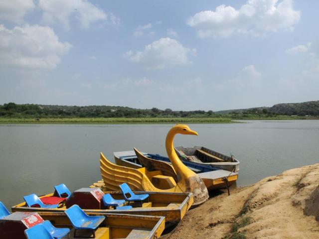 Every year, devotees come to the lake in Sohna to immerse idols during festivals such as Ganesh Chaturthi.(Parveen Kumar/HT Photo)