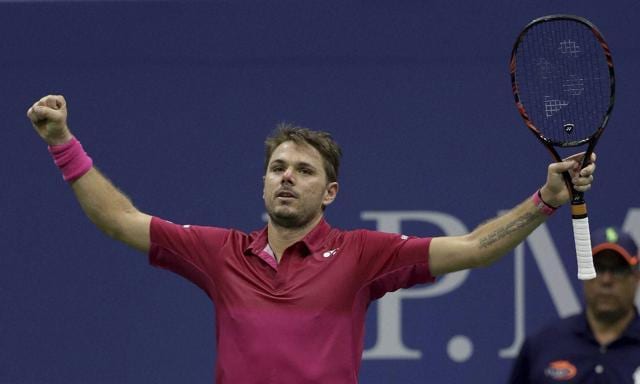 Stan Wawrinka, of Switzerland, reacts after beating Kei Nishikori, of Japan. (AP Photo) Stan Wawrinka, of Switzerland, reacts after beating Kei Nishikori, of Japan. (AP Photo)