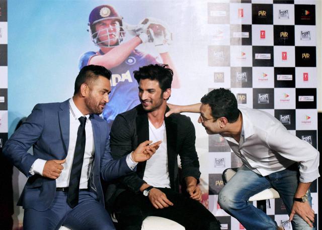 MS Dhoni and actor Sushant Singh along with director Neeraj Pandey during the trailer launch of the movie MS Dhoni — The Untold Story. (PTI) MS Dhoni and actor Sushant Singh along with director Neeraj Pandey during the trailer launch of the movie MS Dhoni — The Untold Story. (PTI)