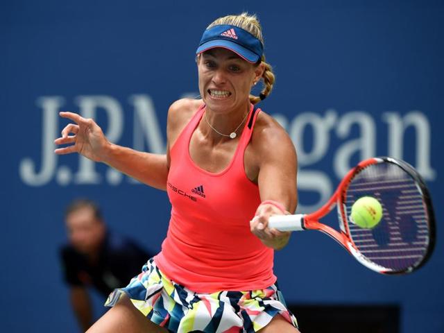 Kerber hits a forehand return. (AFP) Kerber hits a forehand return. (AFP)