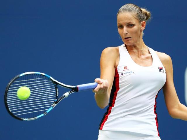 Pliskova hits a forehand during a rally. (AFP) Pliskova hits a forehand during a rally. (AFP)