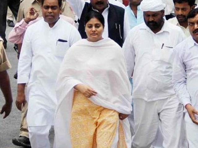 Minister of state in the ministry of health and family welfare, Anupriya Patel, at a road show in Allahabad.(PTI File Photo)