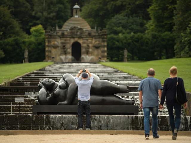 A sculpture by Colombian artist Fernando Botero featured in the 'Beyond Limits' exhibition, which is spread across the grounds of Chatsworth, the ancestral seat of the Duke and Duchess of Devonshire. (AFP) A sculpture by Colombian artist Fernando Botero featured in the 'Beyond Limits' exhibition, which is spread across the grounds of Chatsworth, the ancestral seat of the Duke and Duchess of Devonshire. (AFP)