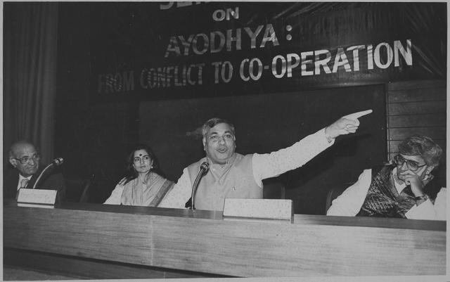A file picture from December 15, 1991. Seen in the picture, Janata Dal leader Arif Mohammad Khan, speaking at a seminar on Ayodha. Khan quit the Congress party in 1986. Subsequently, he joined the (HT Photo) A file picture from December 15, 1991. Seen in the picture, Janata Dal leader Arif Mohammad Khan, speaking at a seminar on Ayodha. Khan quit the Congress party in 1986. Subsequently, he joined the (HT Photo)