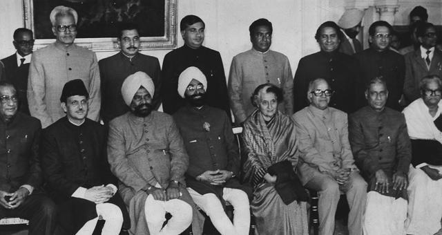 A file picture from January 1983. Seen in the picture is the then President Zail Singh, PM Indira Gandhi, Kotla Vijaya Bhaskara Reddy, Sardar Buta Singh, Harinath, SM Krishna, Chandra Shekhar Singh, VP Singh, Arif Mohammad Khan (standing, third from left) and Dharam Veer. (HT Photo) A file picture from January 1983. Seen in the picture is the then President Zail Singh, PM Indira Gandhi, Kotla Vijaya Bhaskara Reddy, Sardar Buta Singh, Harinath, SM Krishna, Chandra Shekhar Singh, VP Singh, Arif Mohammad Khan (standing, third from left) and Dharam Veer. (HT Photo)