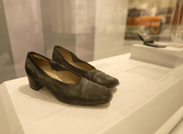 A pair of dust-covered shoes are displayed at the New York State Museum in Albany. The shoes are part of a new component of the museum's exhibit of the September 11, 2001, terror attack on the World Trade Centre. The ‘World Trade Center Survivors’ addition tells the stories of three of the thousands of people who survived the 9/11 attack in Lower Manhattan. (AP)