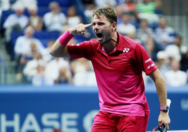 Stan Wawrinka of Switzerland reacts against Kei Nishikori of Japan during their Men's Singles semifinal. (AFP Photo)