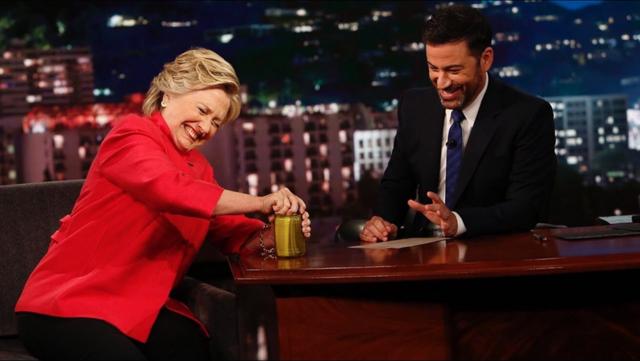 On ABC’s ‘Jimmy Kimmel Live’ last month, Clinton jokingly opened a pickle jar as proof of her vigour. (Youtube grab) On ABC’s ‘Jimmy Kimmel Live’ last month, Clinton jokingly opened a pickle jar as proof of her vigour. (Youtube grab)