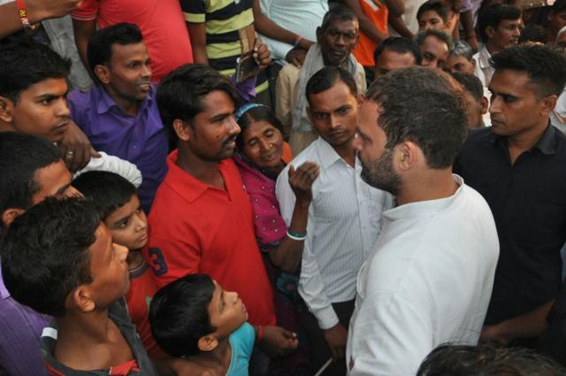 Congress vice-president Rahul Gandhi interacts with locals during his Delhi-bound Kisan Yatra in Ghazipur , Uttar Pradesh, on September 11. Congress vice-president Rahul Gandhi interacts with locals during his Delhi-bound Kisan Yatra in Ghazipur , Uttar Pradesh, on September 11.