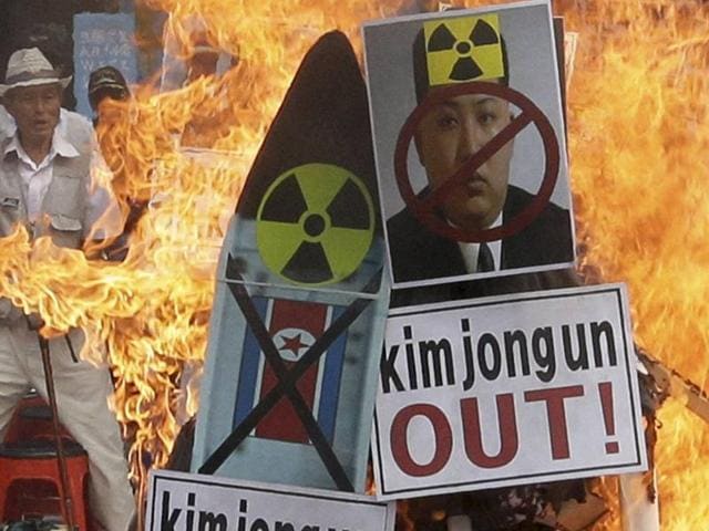 A defaced image of North Korean leader Kim Jong Un is burned by South Korean protesters during a rally denouncing North Korea's latest nuclear test, in Seoul. (AP Photo) A defaced image of North Korean leader Kim Jong Un is burned by South Korean protesters during a rally denouncing North Korea's latest nuclear test, in Seoul. (AP Photo)