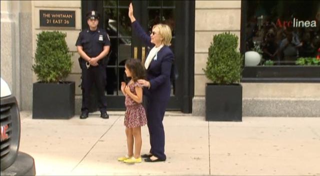 Clinton appeared to be in better shape after leaving her daughter Chelsea’s house. She waved at supporters and cameras, and posed with a little girl. (REUTERS) Clinton appeared to be in better shape after leaving her daughter Chelsea’s house. She waved at supporters and cameras, and posed with a little girl. (REUTERS)
