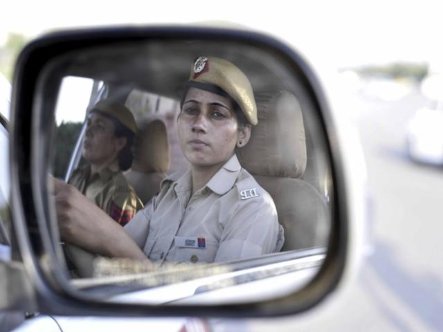 Sunita, part of 5 such all-women Police Control Room mobile cruisers, took to the roads in New Delhi on Monday, in a move to safeguard women’s security in the national capital. (Arun Sharma/HT Photo)