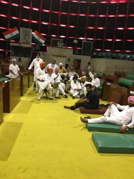 A photo provided by a Congress MLA shows party legislators at the assembly premises