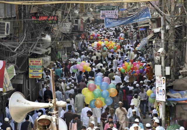 Eid ul Adha celebrations in Old Delhi in New Delhi, India, on Tuesday morning. (Saumya Khandelwal/HT PHOTO)
