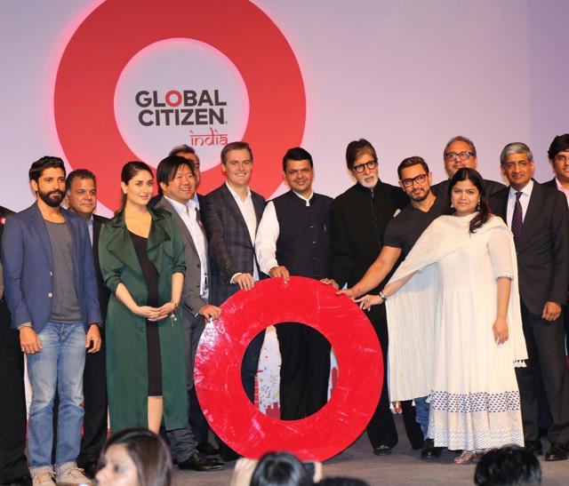 (L To R) Actor Farhan Akhtar, Raj Nayak, CEO, Colors, actor Kareena Kapoor, Hugh Evans, CEO, Global Citizen, Maharashtra Chief Minister Devendra Fadnavis, actors Amitabh Bachchan, Aamir Khan, Bharatiya Janata Party (BJP) leader Poonam Mahajan, and Shiv Khemka, Chairman, The Global Education And Leadership Foundation during the press conference to launch Global Citizen Festival of India in Mumbai on Sept. 12, 2016. (IANS Photo) (L To R) Actor Farhan Akhtar, Raj Nayak, CEO, Colors, actor Kareena Kapoor, Hugh Evans, CEO, Global Citizen, Maharashtra Chief Minister Devendra Fadnavis, actors Amitabh Bachchan, Aamir Khan, Bharatiya Janata Party (BJP) leader Poonam Mahajan, and Shiv Khemka, Chairman, The Global Education And Leadership Foundation during the press conference to launch Global Citizen Festival of India in Mumbai on Sept. 12, 2016. (IANS Photo)
