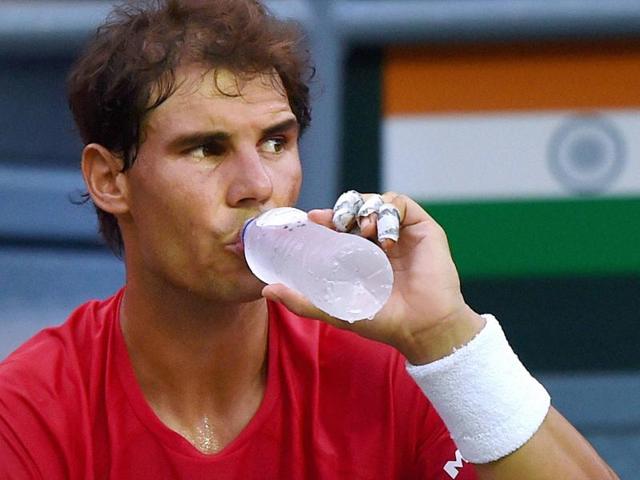 Spain's Rafael Nadal during practice in New Delhi on Monday.(PTI) Spain's Rafael Nadal during practice in New Delhi on Monday.(PTI)