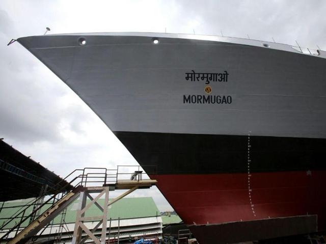 The second ship of the Project 15B, a guided missile destroyer christened ‘Mormugao’ for Indian Navy, will be launched in Mumbai on September 17. (Picture courtesy: Twitter) The second ship of the Project 15B, a guided missile destroyer christened ‘Mormugao’ for Indian Navy, will be launched in Mumbai on September 17. (Picture courtesy: Twitter)
