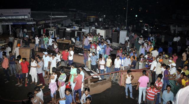 Furniture brought out on the road by shopkeepers after the fire, in Chandigarh on Wednesday night. (Keshav Singh/HT Photos)