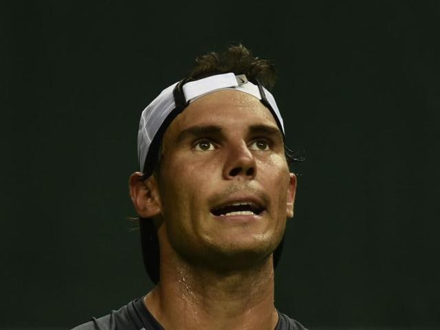 Nadal gestures towards his teammates during the session. (Vipin Kumar/HT PHOTO)