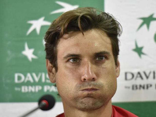 Spain’s David Ferrer during the team press conference. (Vipin Kumar/HT PHOTO)