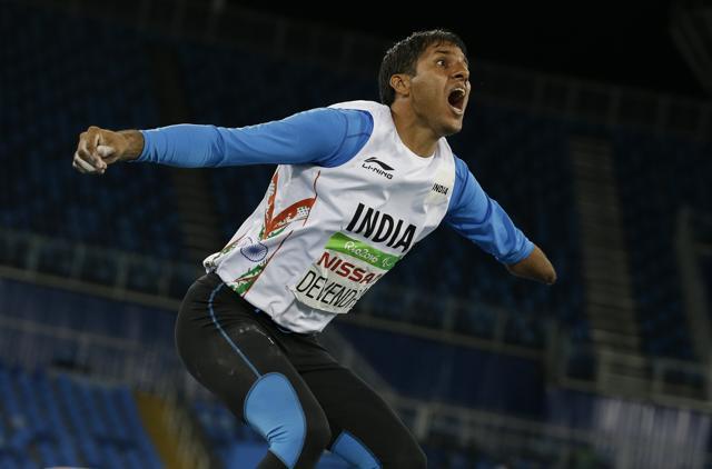 Jhajharia celebrates after his gold medal-winning throw. (AP) Jhajharia celebrates after his gold medal-winning throw. (AP)