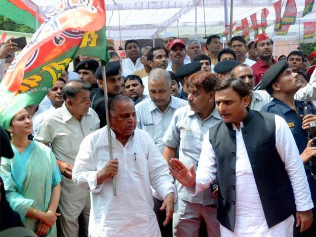 What was initially seen as a father-son act of good cop bad cop seems to have gone off script with disastrous results for Akhilesh Yadav, who is today being seen as a leader whose writ does not run either in the state or the party (PTI) What was initially seen as a father-son act of good cop bad cop seems to have gone off script with disastrous results for Akhilesh Yadav, who is today being seen as a leader whose writ does not run either in the state or the party (PTI)