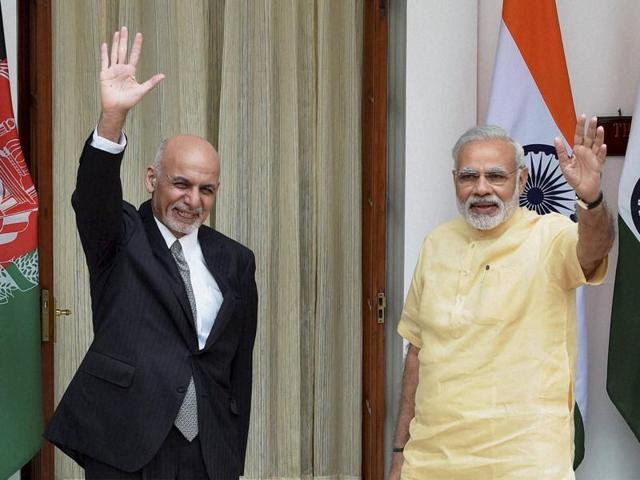 Prime Minister Narendra Modi greets Afghan President Ashraf Ghani in New Delhi on Wednesday. (PTI Photo) Prime Minister Narendra Modi greets Afghan President Ashraf Ghani in New Delhi on Wednesday. (PTI Photo)
