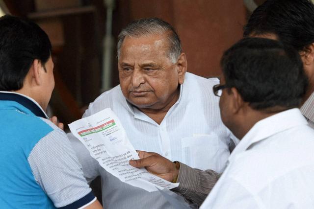 Samajwadi Party president Mulayam Singh Yadav at Parliament during monsoon session in New Delhi. (PTI Photo) Samajwadi Party president Mulayam Singh Yadav at Parliament during monsoon session in New Delhi. (PTI Photo)