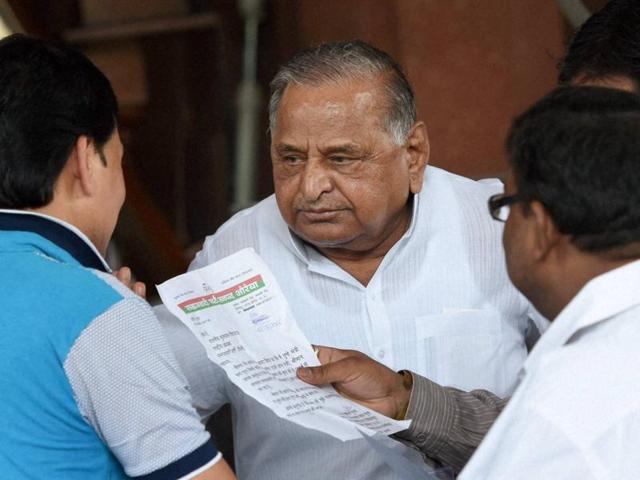 Samajwadi Party president Mulayam Singh Yadav at Parliament during the monsoon session in New Delhi on Thursday. (PTI Photo) Samajwadi Party president Mulayam Singh Yadav at Parliament during the monsoon session in New Delhi on Thursday. (PTI Photo)