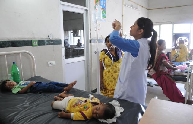 Children undergo treatment in a Gurgaon health facility. (Praveen Kumar/HT photo)