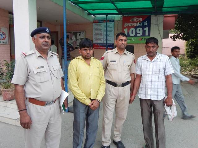 Two of the accused in police custody, in Karnal.(HT Photo)