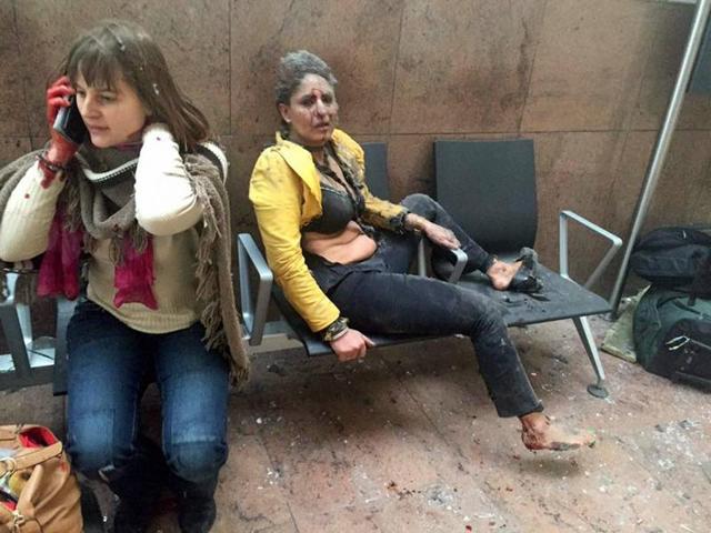 File photo provided by Georgian Public Broadcaster and photographed by Ketevan Kardava shows Nidhi Chaphekar, right, a 40-year-old Jet Airways flight attendant from Mumbai, and another unidentified woman after being wounded in Brussels Airport in Brussels, Belgium, after explosions were heard on March 22, 2016. (AP) File photo provided by Georgian Public Broadcaster and photographed by Ketevan Kardava shows Nidhi Chaphekar, right, a 40-year-old Jet Airways flight attendant from Mumbai, and another unidentified woman after being wounded in Brussels Airport in Brussels, Belgium, after explosions were heard on March 22, 2016. (AP)
