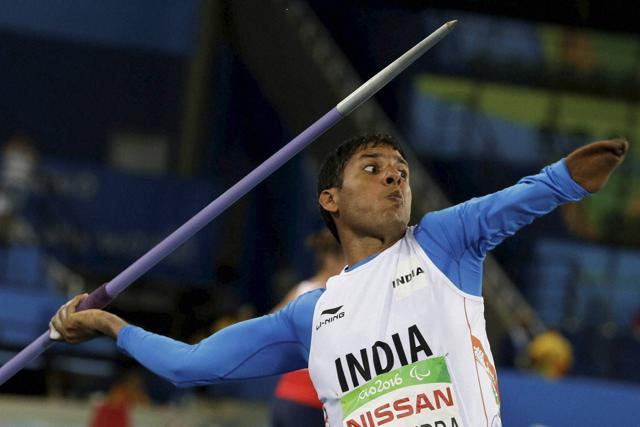 India's Devendra Jhajharia competes in the men's javelin throw F46 final of the Paralympic Games. (AP Photo)