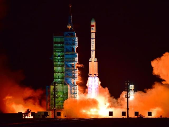 China's Tiangong 2 space lab being launched on a Long March-2F rocket from the Jiuquan Satellite Launch Center in the Gobi Desert, in China on September 15.(AFP)