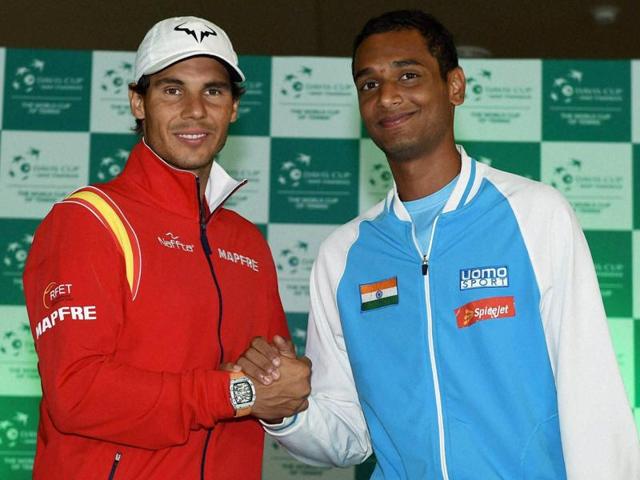 Rafael Nadal will take on Ramkumar Ramanathan, right, while David Ferrer will take on Saketh Myneni in the opening singles rubbers on Friday. (PTI) Rafael Nadal will take on Ramkumar Ramanathan, right, while David Ferrer will take on Saketh Myneni in the opening singles rubbers on Friday. (PTI)