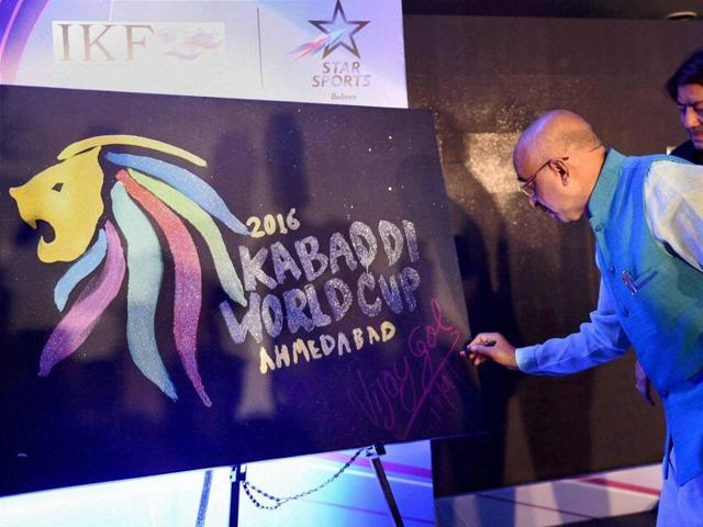 Union Sports Minister Vijay Goel at the unveiling of the official logo of Kabaddi World Cup 2016. (PTI Photo) Union Sports Minister Vijay Goel at the unveiling of the official logo of Kabaddi World Cup 2016. (PTI Photo)