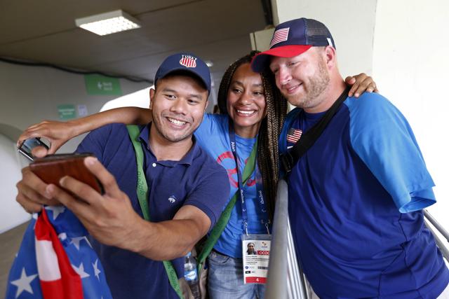Fans pose for a photo with with Matt Stutzman, of the United States, after he competed in the individual compound-open during the Paralympic Games at the Sambadrome, in Rio de Janeiro. (AP Photo) Fans pose for a photo with with Matt Stutzman, of the United States, after he competed in the individual compound-open during the Paralympic Games at the Sambadrome, in Rio de Janeiro. (AP Photo)