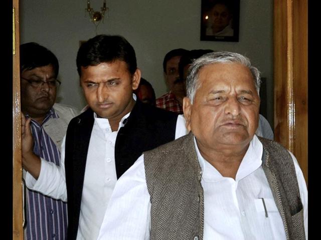 File photo of Samajwadi Party supremo Mulayam Singh Yadav (L) and Chief Minister Akhilesh Yadav (2nd R) during 70th Independence Day celebrations at the party office in Lucknow. (PTI) File photo of Samajwadi Party supremo Mulayam Singh Yadav (L) and Chief Minister Akhilesh Yadav (2nd R) during 70th Independence Day celebrations at the party office in Lucknow. (PTI)