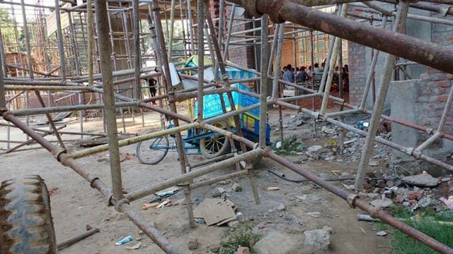 The collapsed scaffolding. (HT Photo)
