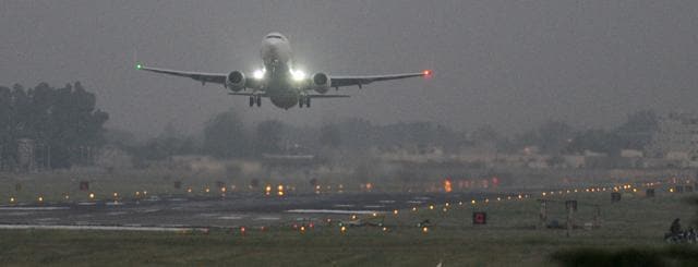 The flight to Sharjah takes off. (Anil Dayal/HT Photo) The flight to Sharjah takes off. (Anil Dayal/HT Photo)