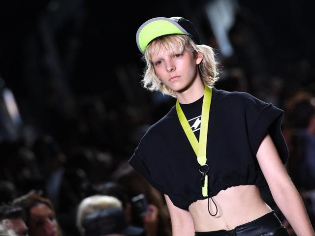 Alexander Wang’s sports-like, deconstructed California vibe was prepped up by eye-catching retro neon hues. (AFP) Alexander Wang’s sports-like, deconstructed California vibe was prepped up by eye-catching retro neon hues. (AFP)